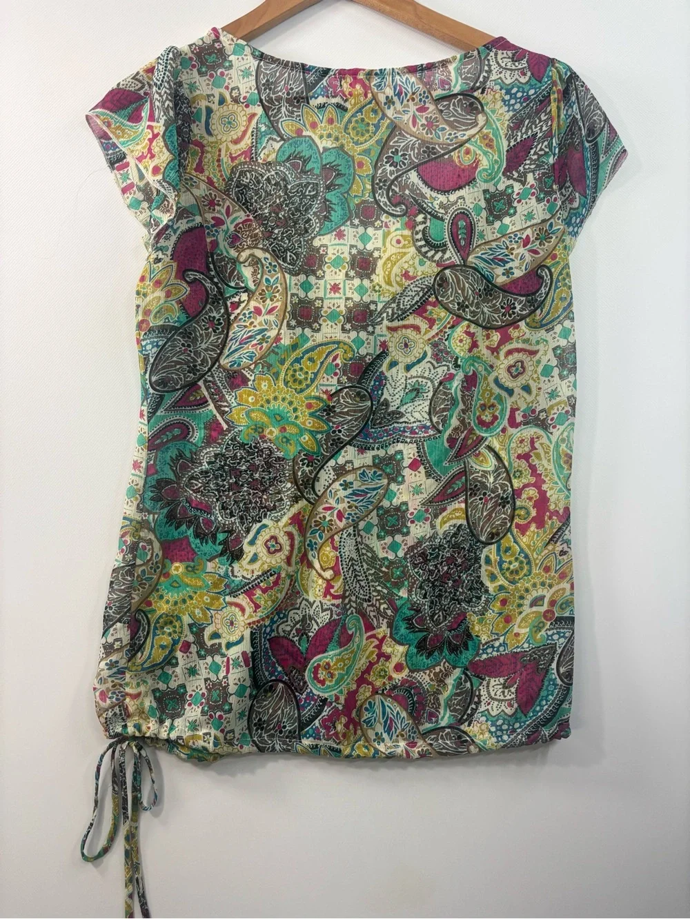 Six Degrees Top Womens Size Large Paisley Crochet Y2K 90s Shirt Tie Waist VTG